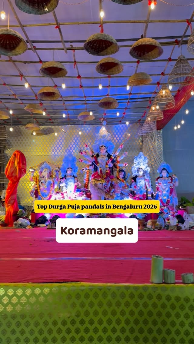 Follow @mytravellingstilettos for more such recommendationsTop Durga Puja pandals in Bengaluru 2026 - Koramangala Edition ⬇️Sarathi Socio-Cultural Trust 📍 Mangala Kalyana Mantapa, Ganapathi Temple Rd, KHB Colony, 7th Block, KoramangalaKalyana Mantap Ground Durga Puja 📍 Kalyana Mantap Ground, Ganapathi Temple Rd, 5th Block, KoramangalaKolaj Durga Puja 📍 Sri Krishna Temple Kalyan Mandapa, #137, 1st Cross, 5th Block, Oppo Lazeez, Near Jyoti Nivas College, Koramangala ⚠️ A list of 70+ Durga Puja pandals in Bangalore is in the bio!🗓️ 17th Oct 10 am to 21st Oct 10 am 🎫 No entry fee or pass required!#mytravellingstilettos#durgapujainbangalore [durga puja in Bengaluru, Bangalore Durga puja pandal hopping, Bengalis in Bangalore]