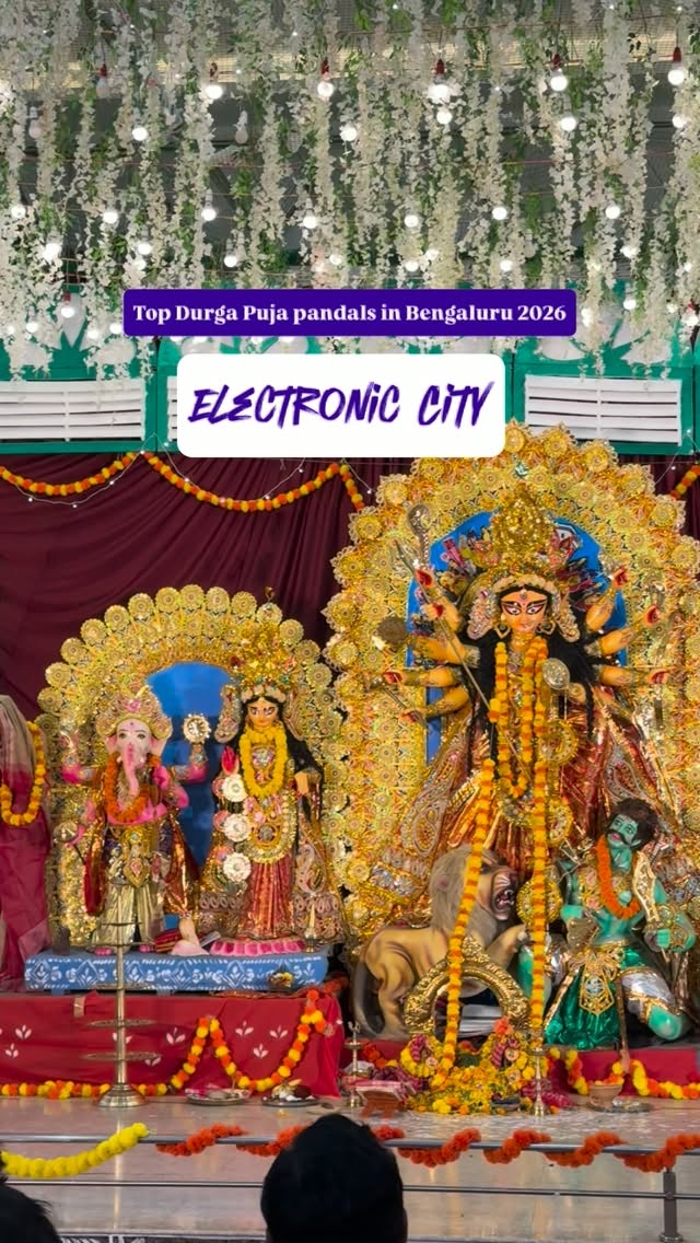 Follow @mytravellingstilettos for more such recommendationsTop Durga Puja pandals in Bengaluru 2026 - Electronic City Edition ⬇️Electronic City Cultural Association (ECCA) 📍 White Feather Convention Center, Hosur RoadBARSHA 📍 BARSHA Durga Puja Ground, South Avenue Grounds, 1/7, NICE Toll Gate, Behind Electronic City Metro Station, Entry from NICE Road Toll Junction, Konappana Agrahara, Electronic CityElectronic City Kali Bari Durga Puja 📍 Kali Bari, Kapila Block, Sai Shakthi Layout, Bettadasanapura, E-city Phase 1Rainbow Socio-Cultural Association 📍 PRAKRUTHI VILASA, Singena Agrahara, BommasandraGanga Vertica Durga Puja 📍 Ganga Vertica, Neeladri Rd, Karuna Nagar, Electronics City Phase 1, Electronic CityAgrani Socio-Cultural Association (ASCA) 📍 Sri Lakshmi Narayana & Ashta Lakshmi Temple, Near Ittina Neela Apartments, Electronic CityTrinayani Cultural Samiti 📍 178, 3A Cross Rd, Green House Layout, Doddathoguru, Electronic City Phase I, Electronic City⚠️ A list of 70+ Durga Puja pandals in Bangalore is in the bio!🗓️ 17th Oct 10 am to 21st Oct 10 am 🎫 No entry fee or pass required!#mytravellingstilettos#durgapujainbangalore [durga puja in Bengaluru, Bangalore Durga puja pandal hopping, Bengalis in Bangalore]