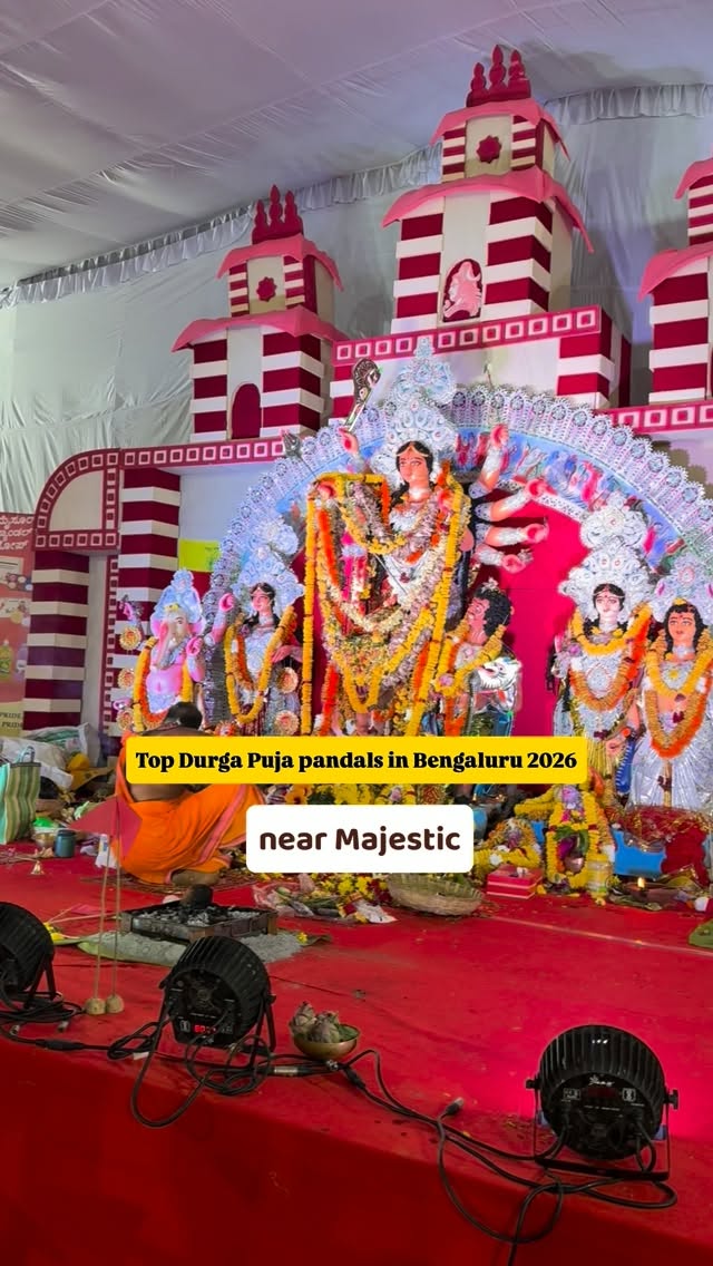 Follow @mytravellingstilettos for more such recommendationsTop Durga Puja pandals in Bengaluru 2026 - Majestic Edition ⬇️Jayamahal Sarbajanin Durga Puja 📍 Jayamahal Ladies Club Ground, Adjacent to Jayamahal ParkPrabaasee Association 📍 The Canara Union, Building No. 42, 8th Main Rd, Mount Layout, Maruthi Extension, Vinayaka Layout, MalleswaramR T Nagar Sarbajanin Durga Puja Samiti 📍 Palace Ground, Princess Green, Gate 9, Bellary RoadBengaluru Durga Puja Committee (BDPC) 📍 Gate 6, Grand Castle, Palace Grounds, Bellary Rd, near Mekhri Circle, Armane Nagar⚠️ A list of 70+ Durga Puja pandals in Bangalore is in the bio!🗓️ 17th Oct 10 am to 21st Oct 10 am 🎫 No entry fee or pass required!#mytravellingstilettos#durgapujainbangalore [durga puja in Bengaluru, Bangalore Durga puja pandal hopping, Bengalis in Bangalore]