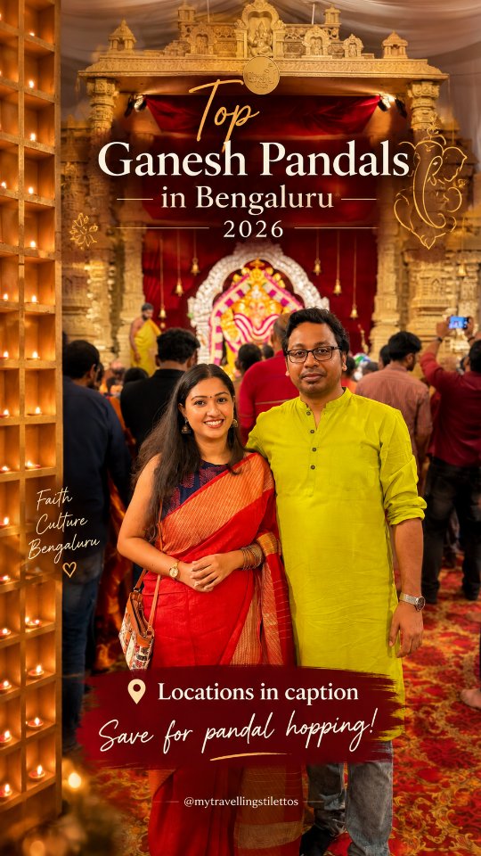 🙏 Ganapati Bappa Morya!!!!Want to visit some Ganapati pandals in Bengaluru in 2026?Follow @mytravellingstilettos for more such recommendations.Here’s the list of top Ganapati puja celebrations in Bengaluru ⬇️1. Must Visit - Bengaluru Ganesh Utsava — 64-year-old puja - APS College Grounds, Basavanagudi - 14 - 26 September 20262. Madiwala Ganesh Utsava / Madiwala Ka Raja — 10-year-old puja - near Sree Ayyappa Swami Seva Samiti (Madiwala), BTM 1st Stage - 14 - 18 September 20263. Sri Vinayaka Mitra Mandali — 45-year-old puja - Jayanagar 8th Block - 14 - 18 September 20264. AECS Layout Ganapathi Mahotsava — 31-year-old puja - AECS Layout, Brookfield (opposite Asha Tiffins) - 14 - 16 September 20265. OPC (ODISHA Puja Committee) Bengaluru Ganesh Utsava - OPC GROUND, Lake View Road, Doddanekundi, Marathahalli6. Sri Sathya Ganapathi Temple — JP Nagar7. Shri Venkateshwara Swamy Temple — Bellandur8. Naad Ganesha — M5 Ecity Mall, Electronic City - unusual Ganesha made with 2,000+ brass bells - only till 15 September 9. Shri Panchamukhi Ganesha Temple, Kengeri 10. Shree Dodda Ganapati Temple, Basavanagudi 11. Freedom Park Ganesh Pandal — Gandhi Nagar 12. Milk Colony, Rajaji Nagar 13. Techie Ganesha Temple, Koramangala 14. BEML Layout Youth Association, Brookfield (near Ramdev Sagar)15. Dwarakanath Bhavan Committee Ganesh Utsava — Basavanagudi16. Odia Maha Vinayak Cultural Trust - AUM Arcade, RayasandraFor exact locations, check out the link in my bio.📌 SAVE this Reel for your Bengaluru Ganesh Chaturthi plans and SHARE it with your pandal-hopping gang#mytravellingstilettos#bappa#ganapati#ganeshachaturthi #bengaluru ganpatibappamorya ganesha[Ganapati bappa morya, Ganapathi Temple Bengaluru, Ganesh Chaturthi, Ganesha Utsav, Bengaluru Ganesh Utsav, Ganesh festival, Ganesh pandals in Bengaluru, Bangalore Ganesh Utsav]GaneshChaturthi2026 GaneshChaturthiBangalore GaneshChaturthiBengaluru BangaloreGaneshUtsav BengaluruGaneshUtsava GanpatiBappaMorya BangaloreEvents BengaluruEvents BangaloreTravel BengaluruGaneshChaturthi2026 GaneshChaturthiBangalore BangaloreGaneshUtsav BangaloreEvents Bengaluru